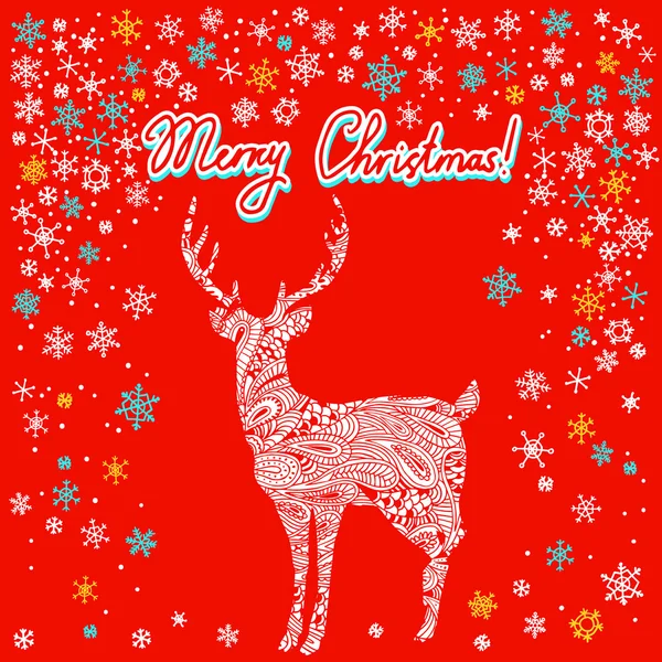 Weihnachten, Neujahrsgrußkarte mit Hirschsilhouette. — Stockvektor