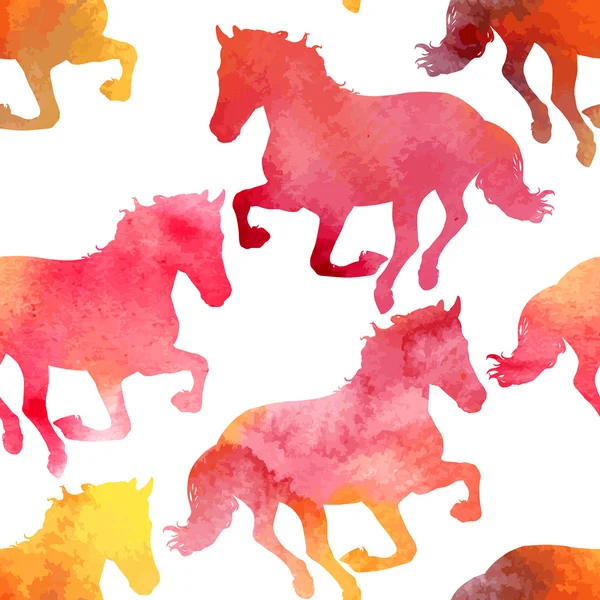 Vector seamless pattern with horses silhouettes, decorated with — Stock Vector