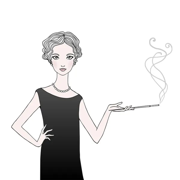 Illustration vectorielle isolée de style rétro jeune femme. (20-30 s — Image vectorielle