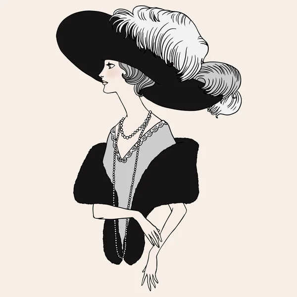 Ilustracja wektorowa kobieta na białym tle w stylu retro. (20-30 styl) — Wektor stockowy
