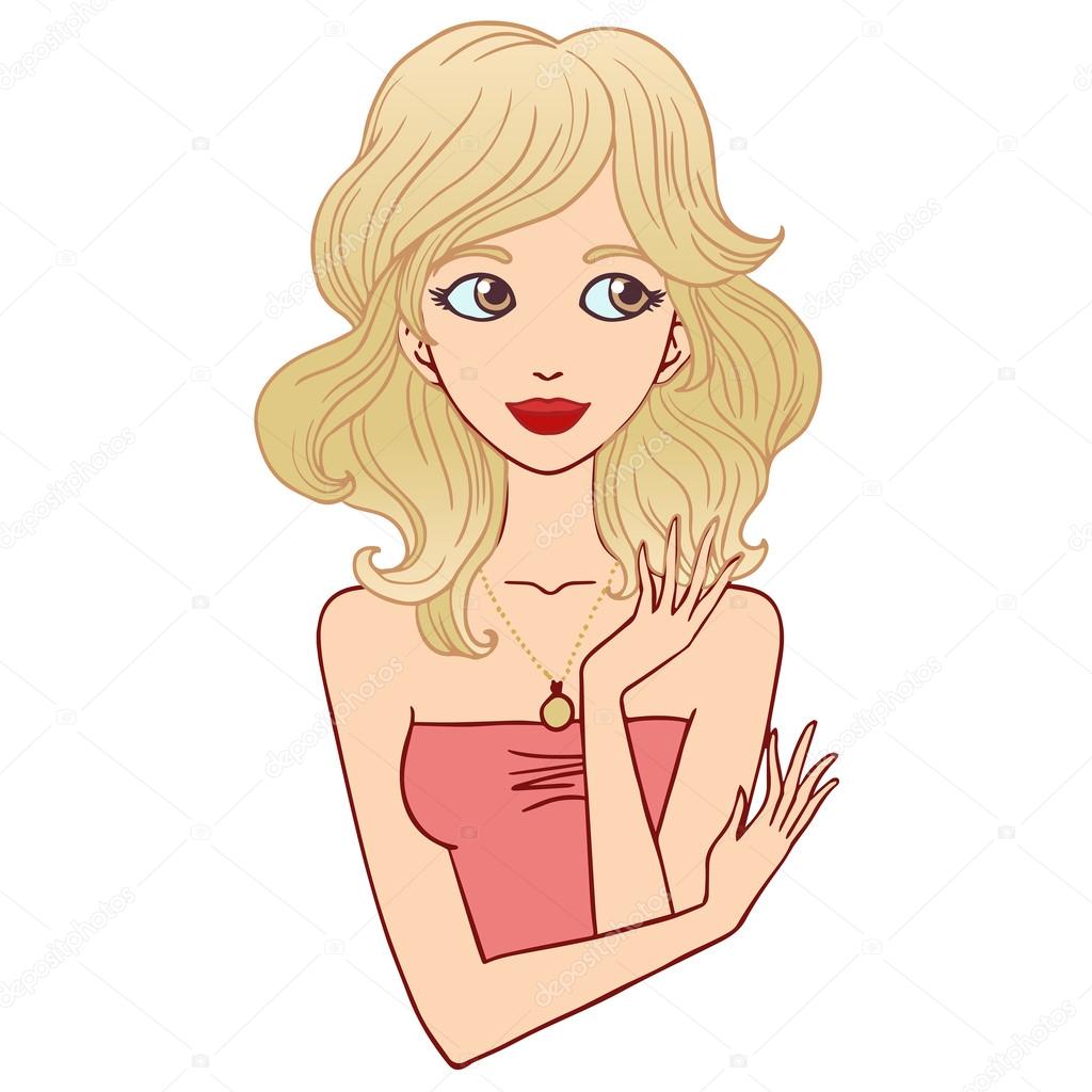 Isolated vector illustration of blond, long haired young woman.