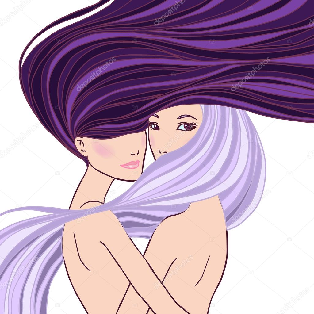 Illustration of Gemini astrological sign as a beautiful girl.