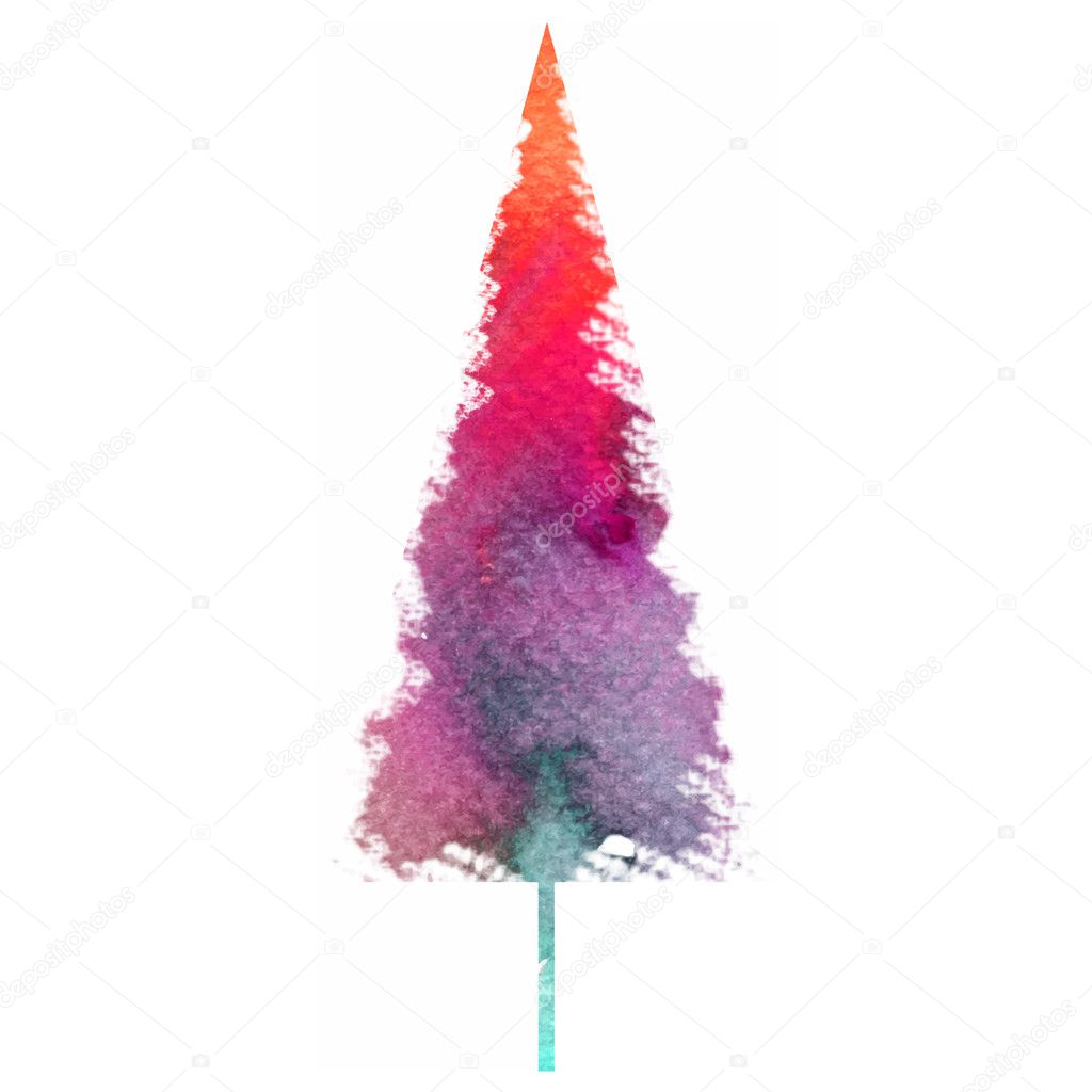 Watercolor-style isolated vector illustration of Christmas,New Year Tree.