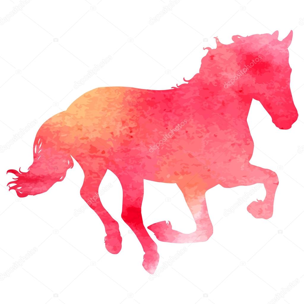Horses silhouette vector illustration, with watercolor texture.