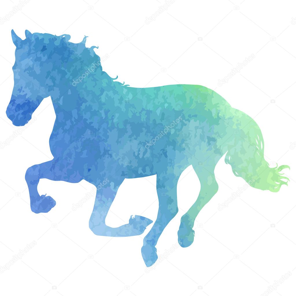 Horses silhouette vector illustration, with watercolor texture.