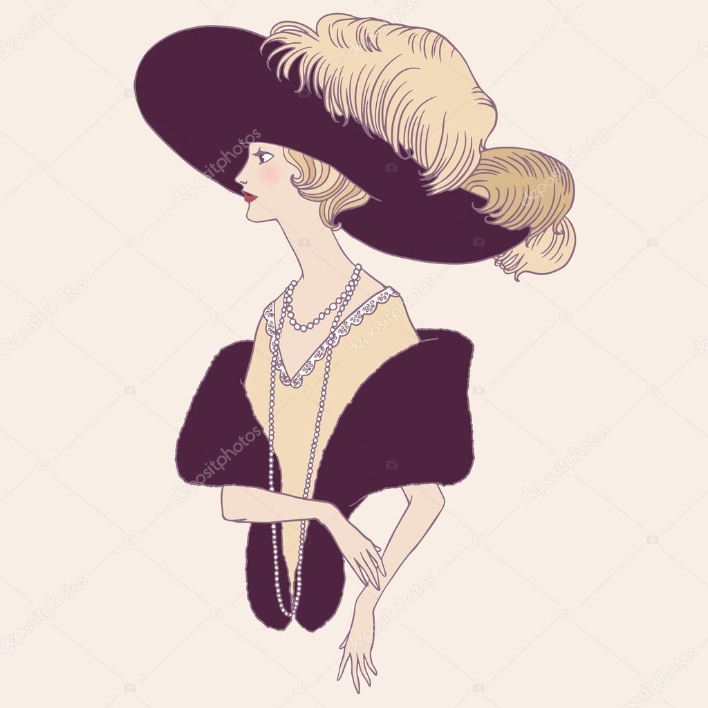 Retro style woman isolated vector illustration. (20-30's style)