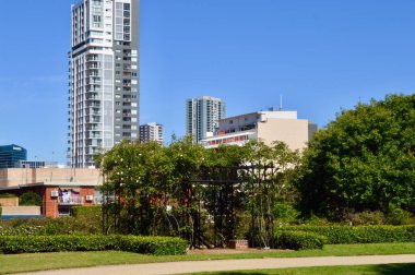 Sydney 'deki Parramatta Park' tan Parramatta şehri manzarası.