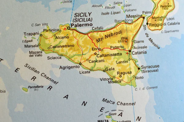 A map of Sicily showing the major towns