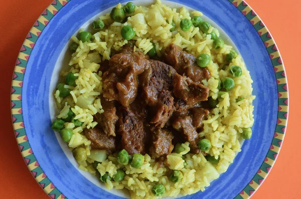 Beef Korma Basmati Rice Peas — Stockfoto