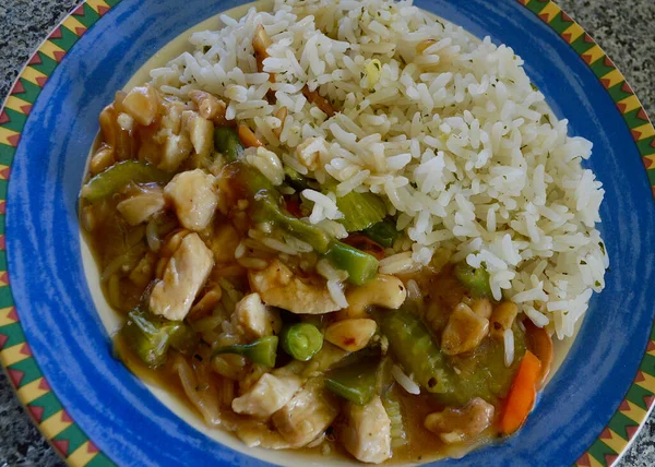 Chinese style chicken and cashews with rice