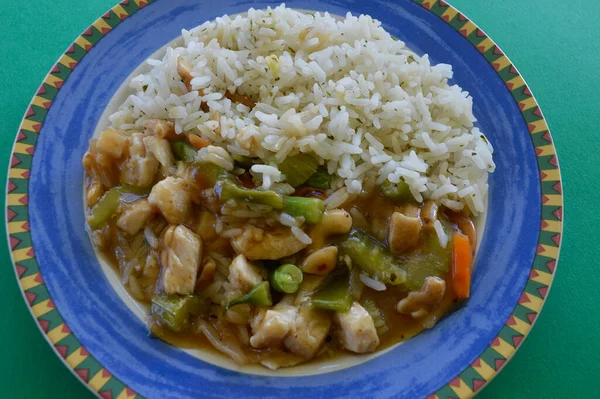 Chinese style chicken and cashews with rice
