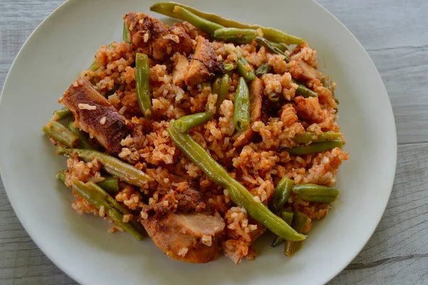 Portuguese Peri Peri chicken with rice and green beans