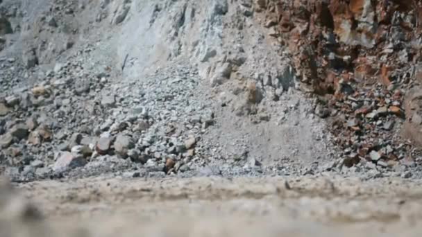 俄罗斯阿穆尔州2021年7月7日采石场 露天开采 金矿开采 毛毛虫卡车开到采石场装运矿石 — 图库视频影像