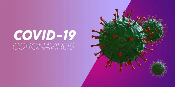 Covid コロナウイルス感染 細胞環境に浮かぶウイルス インフルエンザのコロナウイルスの背景 ウイルス病の流行 ウイルス3Dレンダリング 緑の赤いウイルス — ストック写真