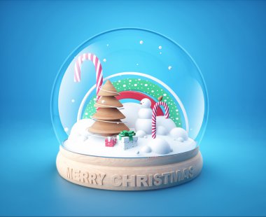 Noel ağacı ve kardan adam ile kar küresi