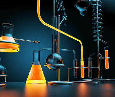 parlayan sıvı ile Kimya Laboratuvarı
