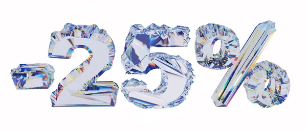 Signe de pourcentage de vente de diamant 25 % isolé sur blanc — Photo