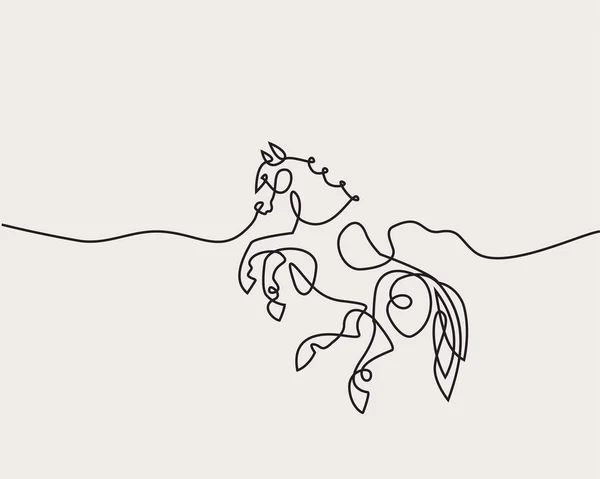 一条线艺术马 画线马的轮廓 一条黑线涂鸦 最低限度的抽象 — 图库矢量图片