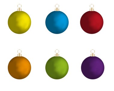Beyaz arka planda bir dizi Noel topu