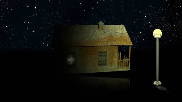 Cottage Tegen Nachtelijke Hemel Met Melkweg Poollicht Noorderlicht Aurora Borealis — Stockfoto