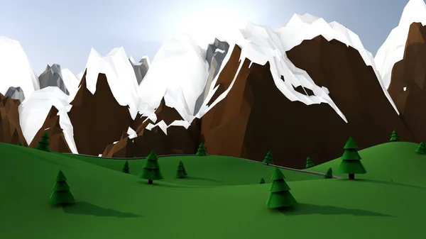 時間帯には山や松林の風景 3Dレンダリング — ストック写真