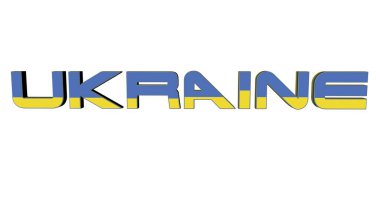 Ukrayna - Ukrayna ulusal bayrağının renklerinde mavi ve sarı kağıt arkaplan üzerine 3d renkte harf baskısı tipi.