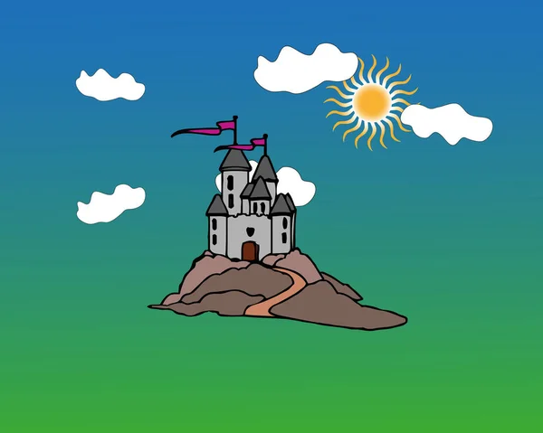 Сказочный Пейзаж Замком Фантастическая Башня Дворца Фантастический Дом Феи Волшебные — стоковый вектор