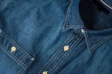 Chambray kot gömlek, kumaş ve tekstil arka plan konseptine yakın çekim
