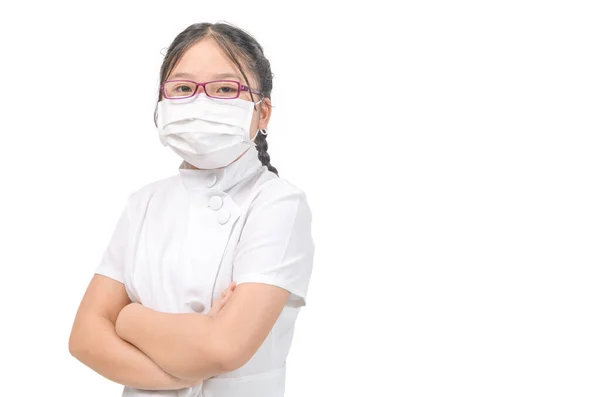 Έξυπνη Νοσοκόμα Φορούν Μάσκα Απομονώνονται Λευκό Φόντο Φροντίδα Υγείας Και — Φωτογραφία Αρχείου