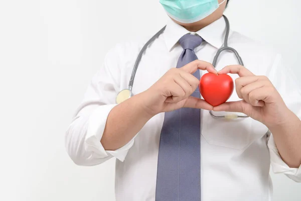Young Doctor Holding Red Heart Isolated White Background Heart Health — Stock Photo, Image