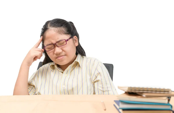 Niñas Estudiantes Tenían Gran Dolor Cabeza Después Terminar Sus Clases — Foto de Stock