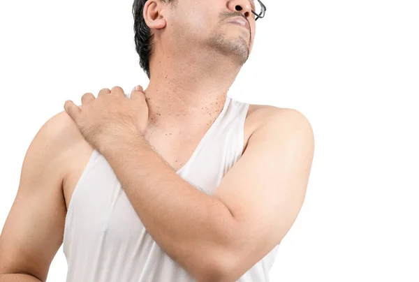 Middle Aged Man White Veat Suffering Arm Shoulder Pain Isolated — Fotografia de Stock