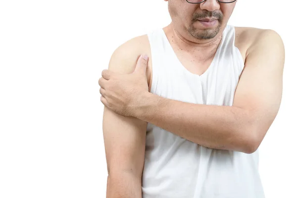 Middle Aged Man White Veat Suffering Arm Shoulder Pain Isolated — Stock Photo, Image