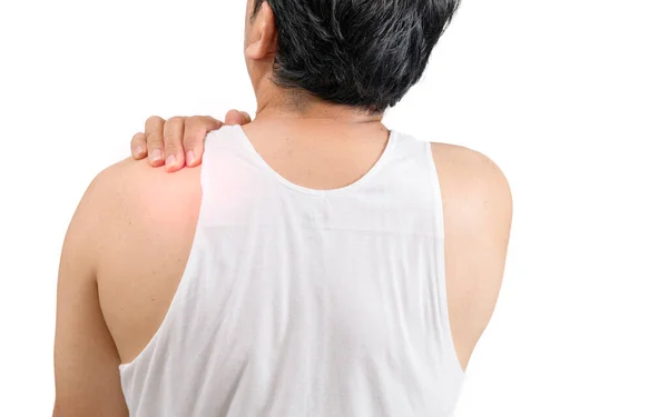 Back Side Middle Aged Man White Veat Suffering Arm Shoulder — Stock Photo, Image