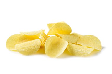 potato chip isolated on white background, fat food or junk food concept
