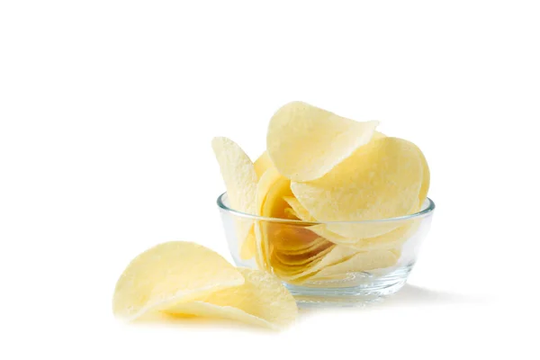 Potato Chip Glass Bowl Isolated White Background Fat Food Junk — Stock Photo, Image