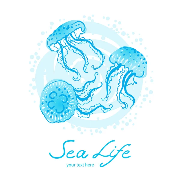 Jellyfish on a round background. Stock Vector