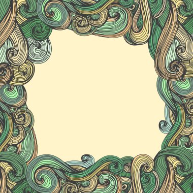 çerçeve tasarım şablonu el ile kart için çizilmiş vektör .abstract dekorasyon, davetiyeli süslü ayrıntılı süsleme yapılmış dalgalar.