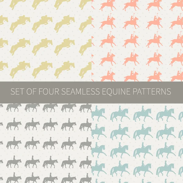 Set of four seamless patterns with equine theme — Stock Vector