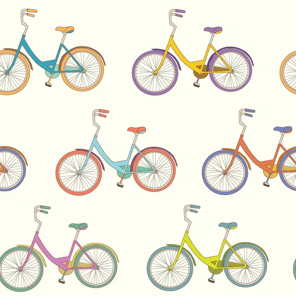 Patrón perfecto sin costuras con bicicletas urbanas de dibujos animados de colores — Vector de stock