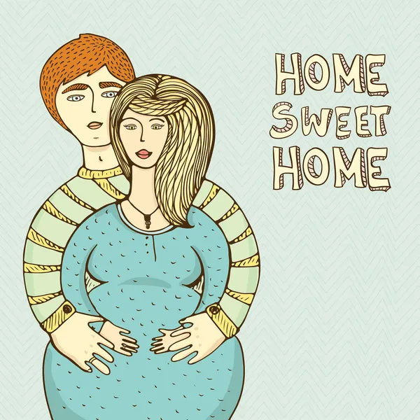 Glückliche Familie wartet auf ein Baby - schwangere Frau und ihre glückliche Familie — Stockvektor