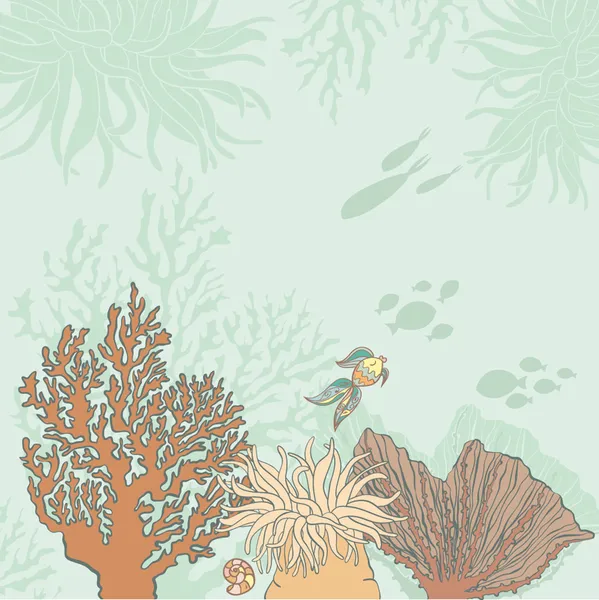 Gyönyörű tengeri szerves lafe háttér-a korallok, halak, fosszíliák készült én — Stock Vector