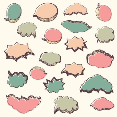 Big set of hand drawn speach bubbles made in different colors. F clipart