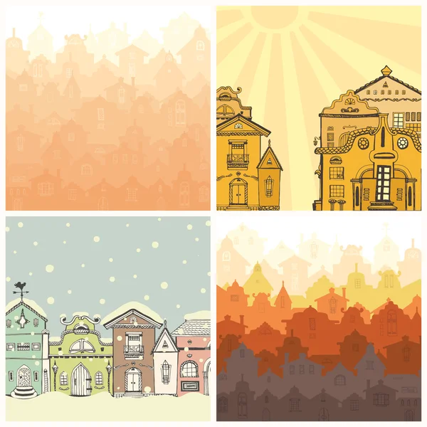 Colorful seamless pattern with old houses. — Stock Vector