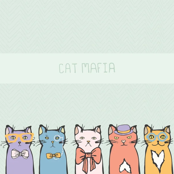 Tarjeta perfecta con gatitos lindos dibujados a mano con diferentes caracteres — Vector de stock