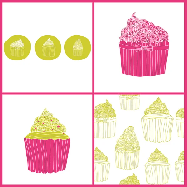 Set cup cakes — Stockvector