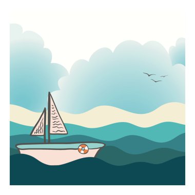 güzel plaj ve bulutlar ile derin okyanusta yelken yat 