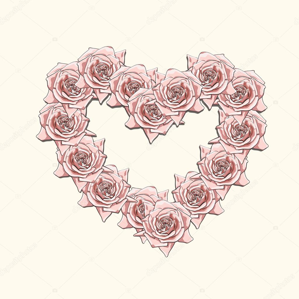 Perfect valentine card design with heart made from pink roses. B