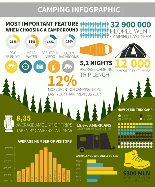 Infografik zum Campingplatz — Stockvektor