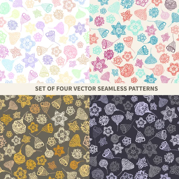 Set of cute seamless textures with perfect flowers — Stock Vector